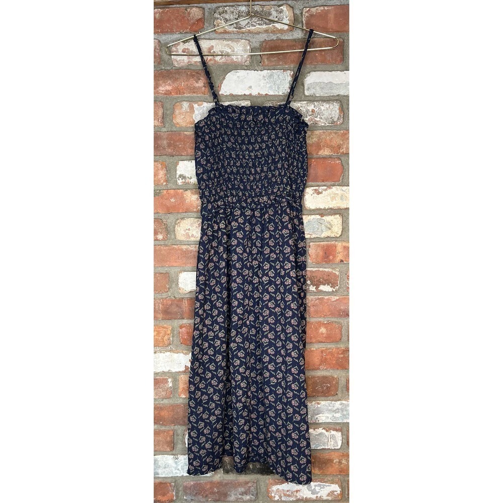 ABOUND Smocked Bodice Navy Floral Midi Dress Size Medium - Picture 5 of 7